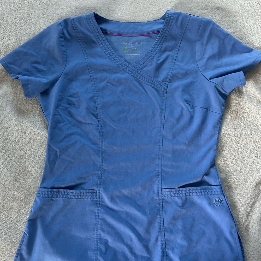 Blue Women's V-Neck Scrub Top